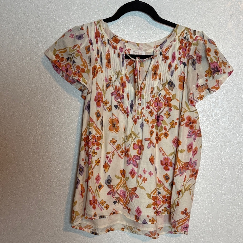 Fate White Floral Flutter Sleeve Cotton Blouse Size Small Feminine Boho